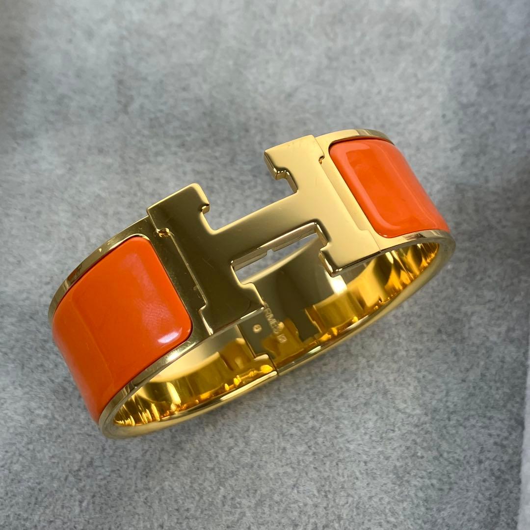 【美品】HERMES オレンジ \"H\"金具のブレスレット　希少