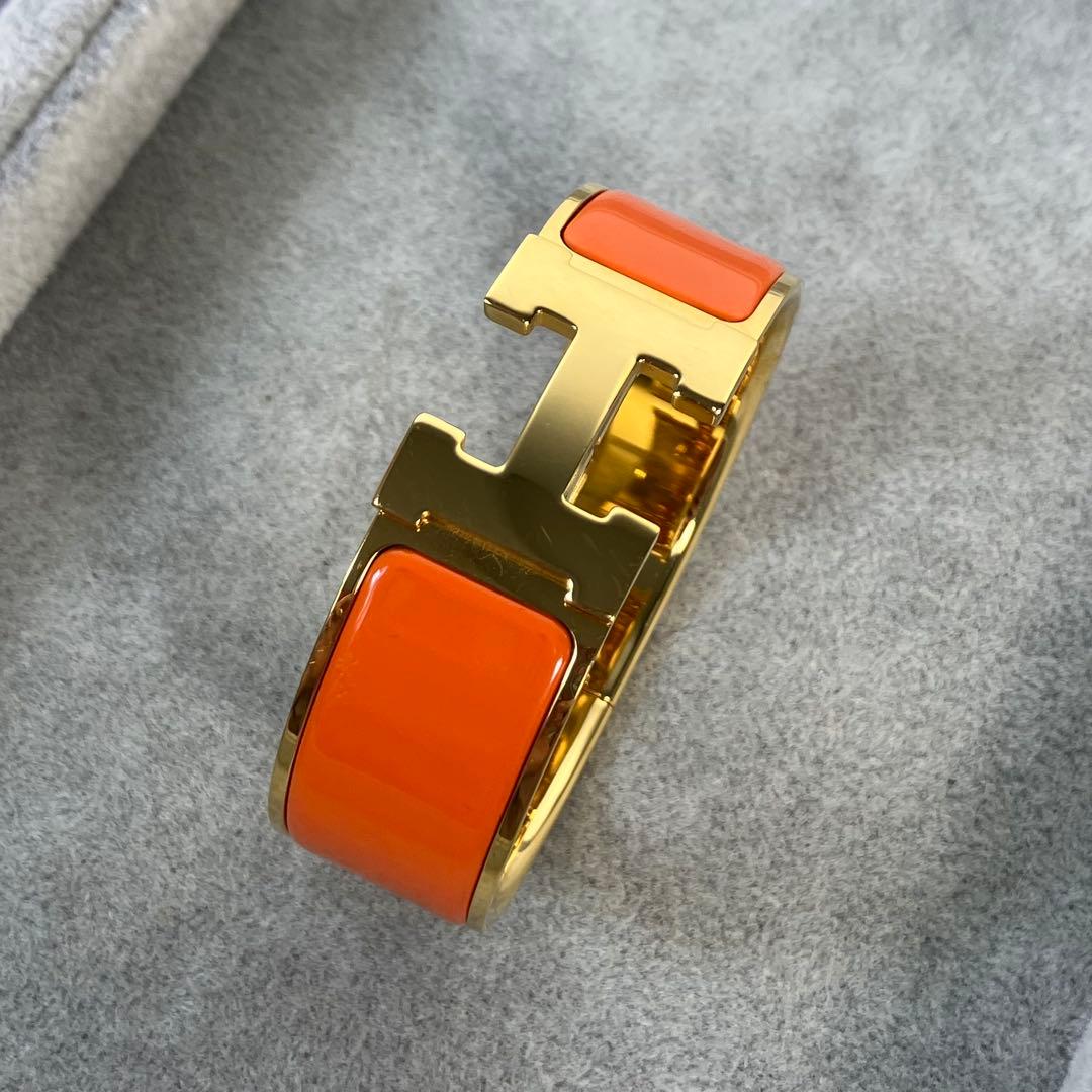 【美品】HERMES オレンジ \"H\"金具のブレスレット　希少