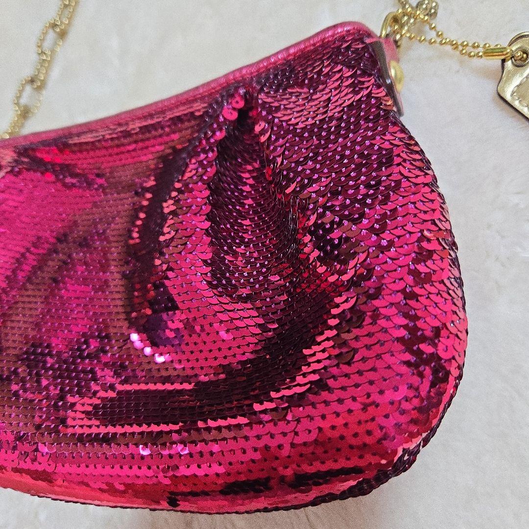 COACH コーチ スパンコール パーティーバッグ アクセサリーポーチ ピンク