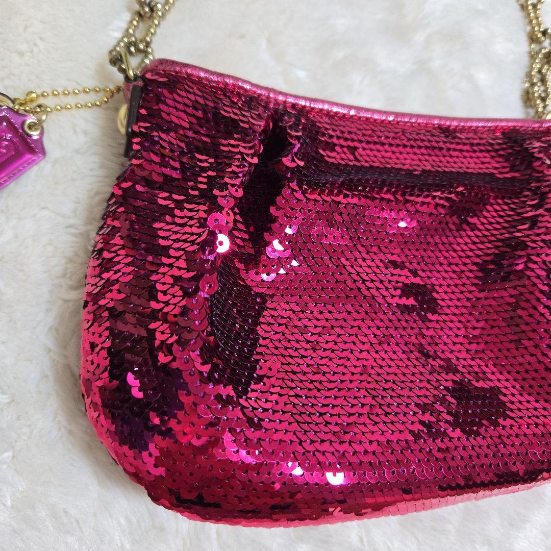 COACH コーチ スパンコール パーティーバッグ アクセサリーポーチ ピンク