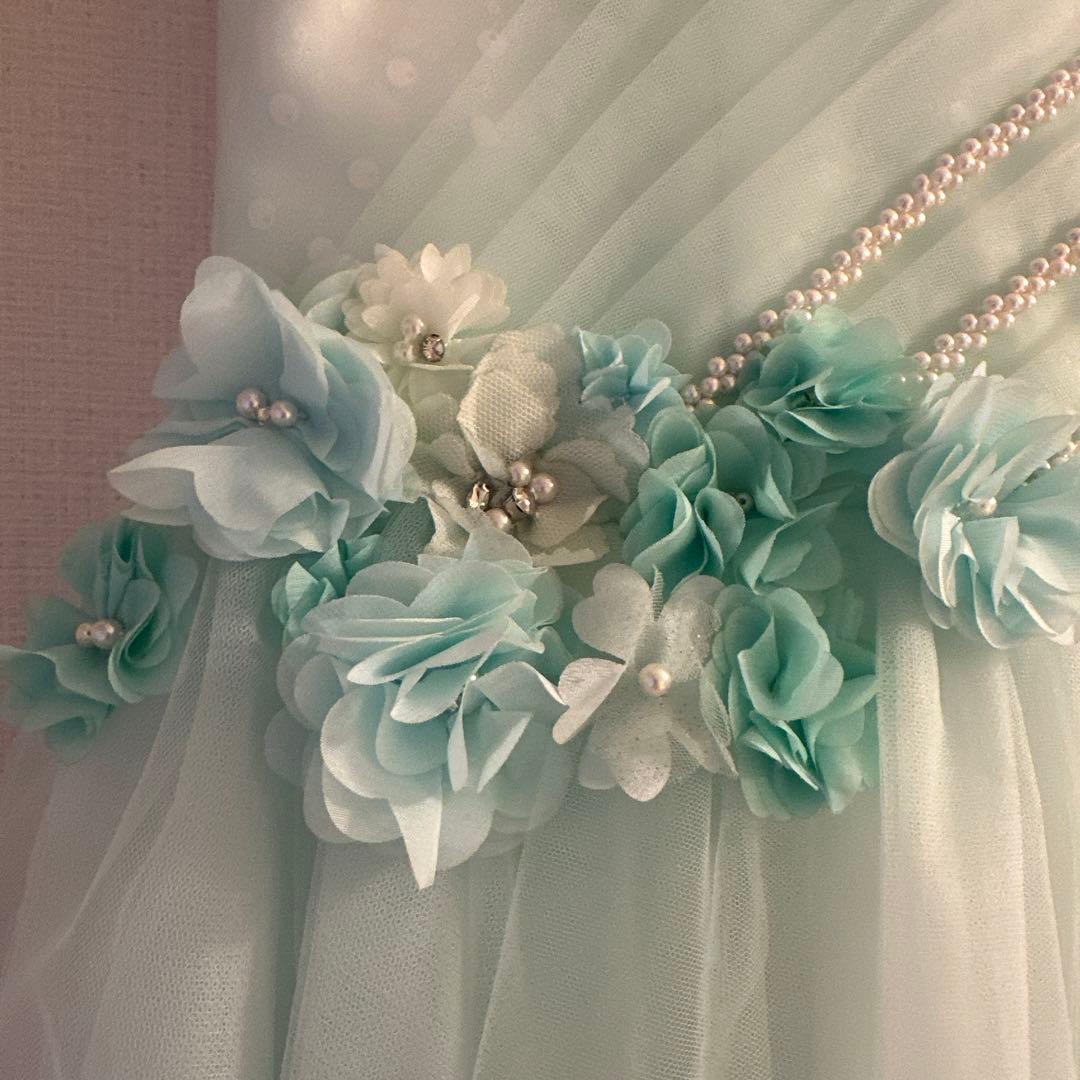 ドレスコ　DRESCCO ミントブルージュエリーロングドレス　140cm 美品