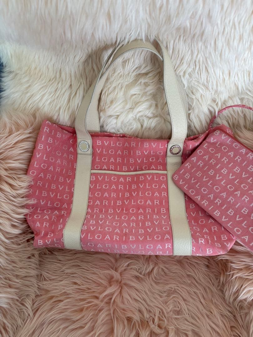 BVLGARI ピンク トートバッグ 付属ポーチ付き