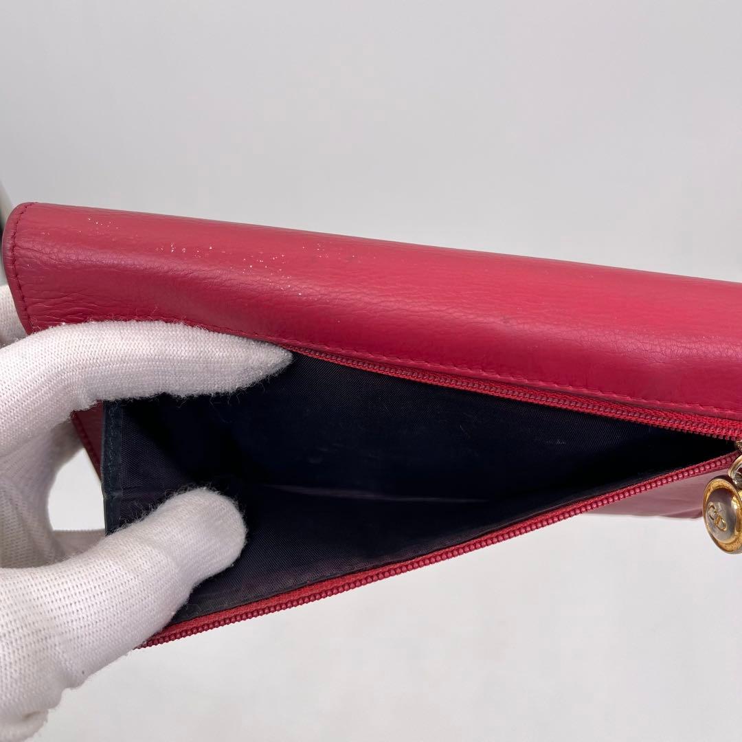 クリスチャンディオール 長財布 フラップウォレット CDロゴ金具 ピンク レザー