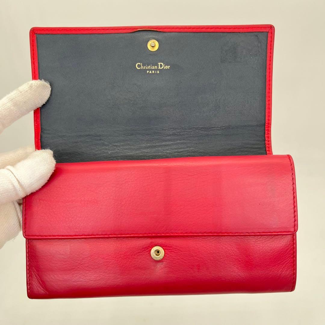 クリスチャンディオール 長財布 フラップウォレット CDロゴ金具 ピンク レザー