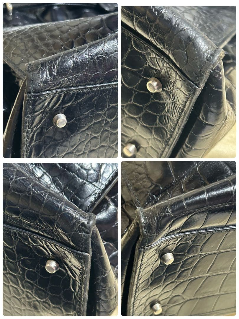 フルラ　トート　A4可　ビジネス　クロコ型押し　レザー　シルバー金具　ブラック