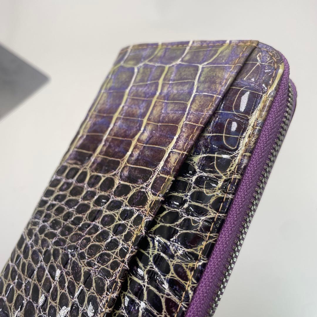 ミケランジェロ　クロコダイル型押し　ラウンドファスナー　長財布　ロングウォレット