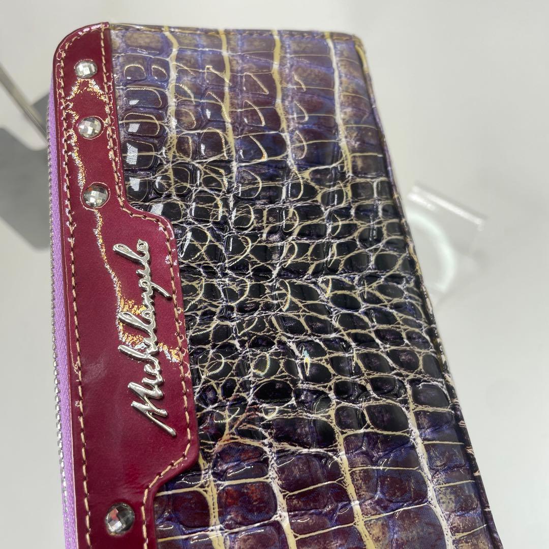 ミケランジェロ　クロコダイル型押し　ラウンドファスナー　長財布　ロングウォレット