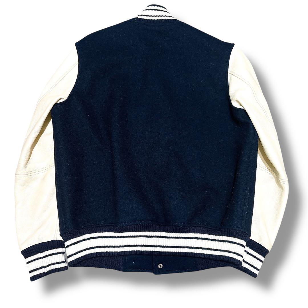 未使用級 J.PRESS スタジャン 本革 袖レザー ワッペン ネイビー L