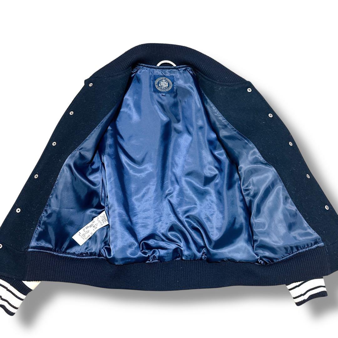 未使用級 J.PRESS スタジャン 本革 袖レザー ワッペン ネイビー L