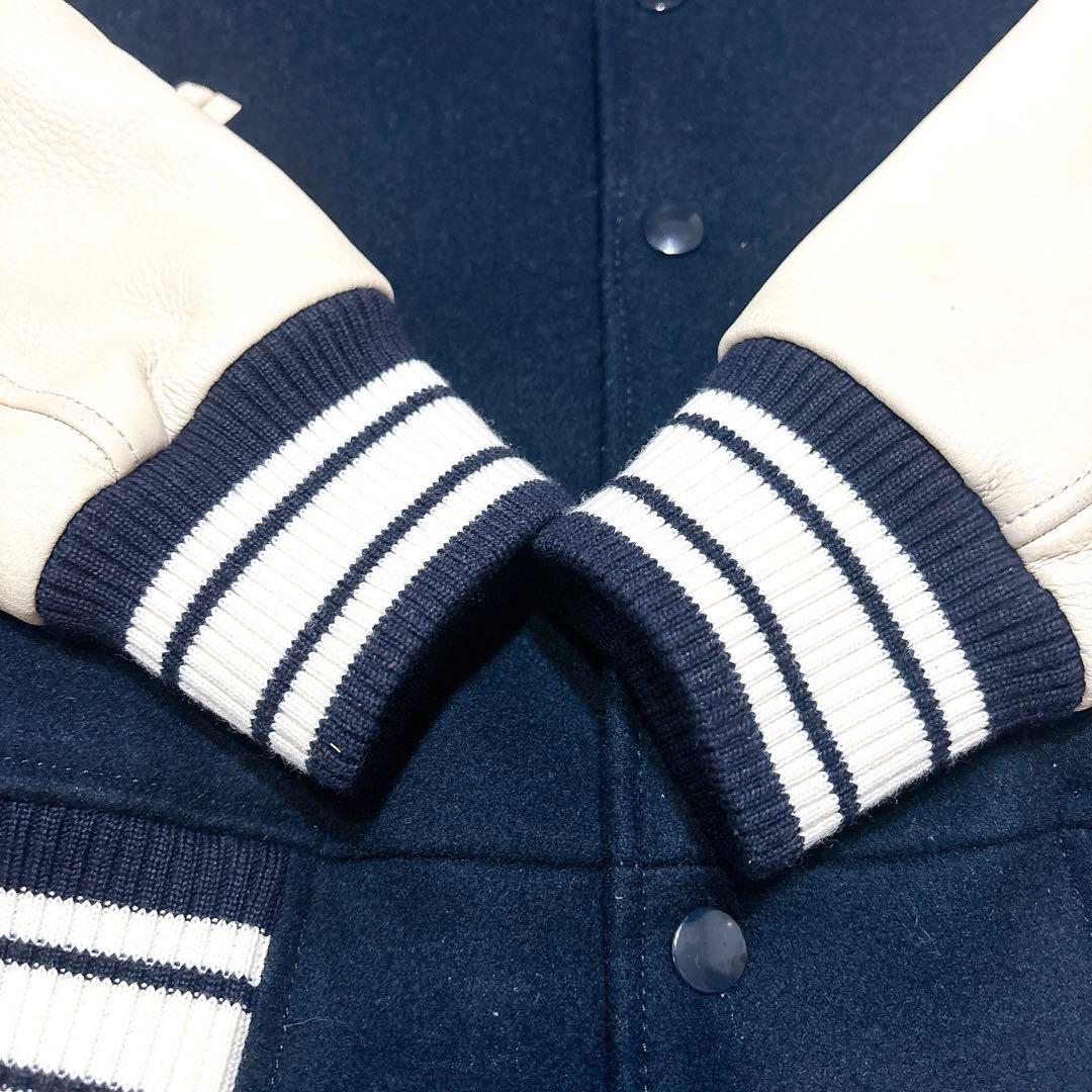 未使用級 J.PRESS スタジャン 本革 袖レザー ワッペン ネイビー L