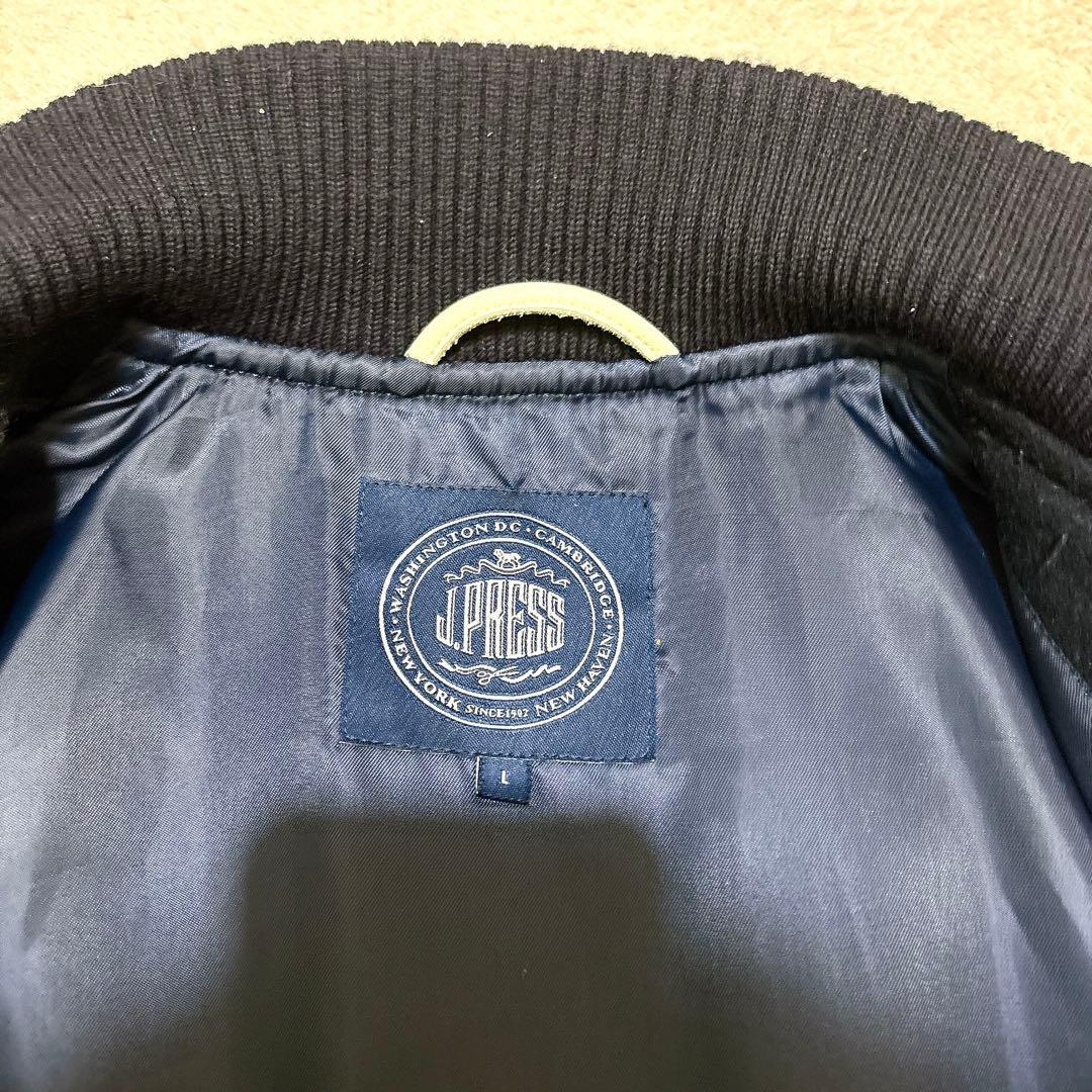 未使用級 J.PRESS スタジャン 本革 袖レザー ワッペン ネイビー L