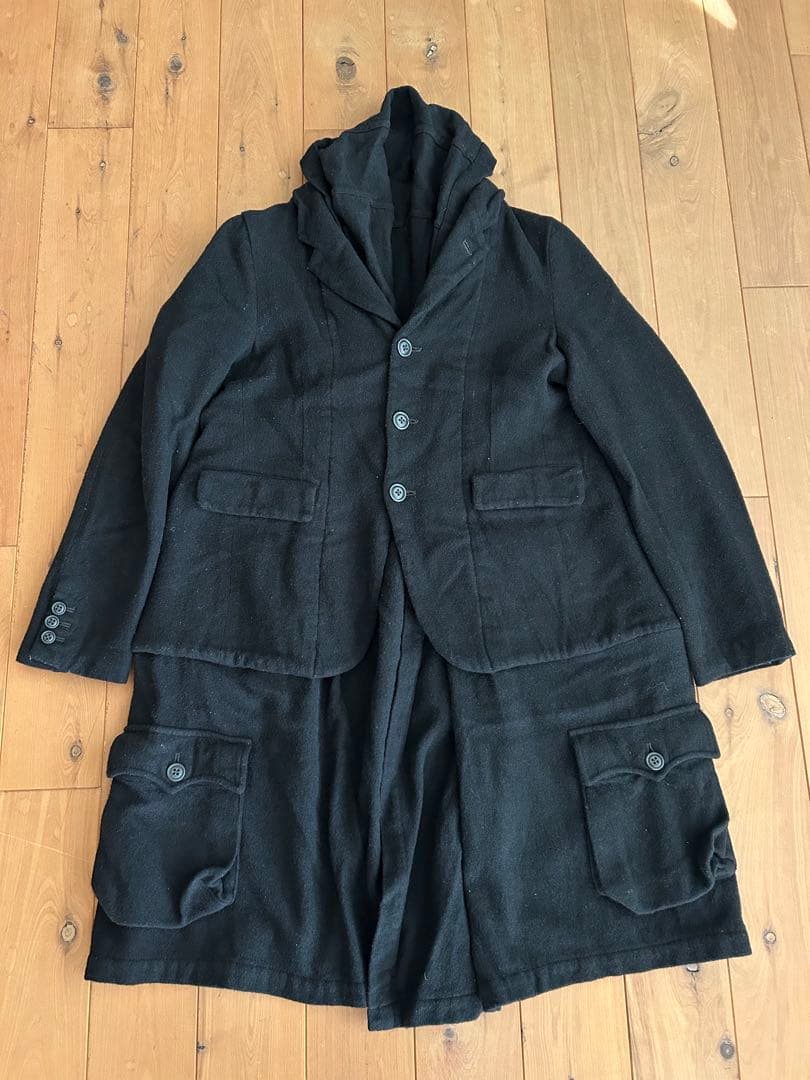 BLACK COMME des GARCONS ウール縮絨レイヤード風コート