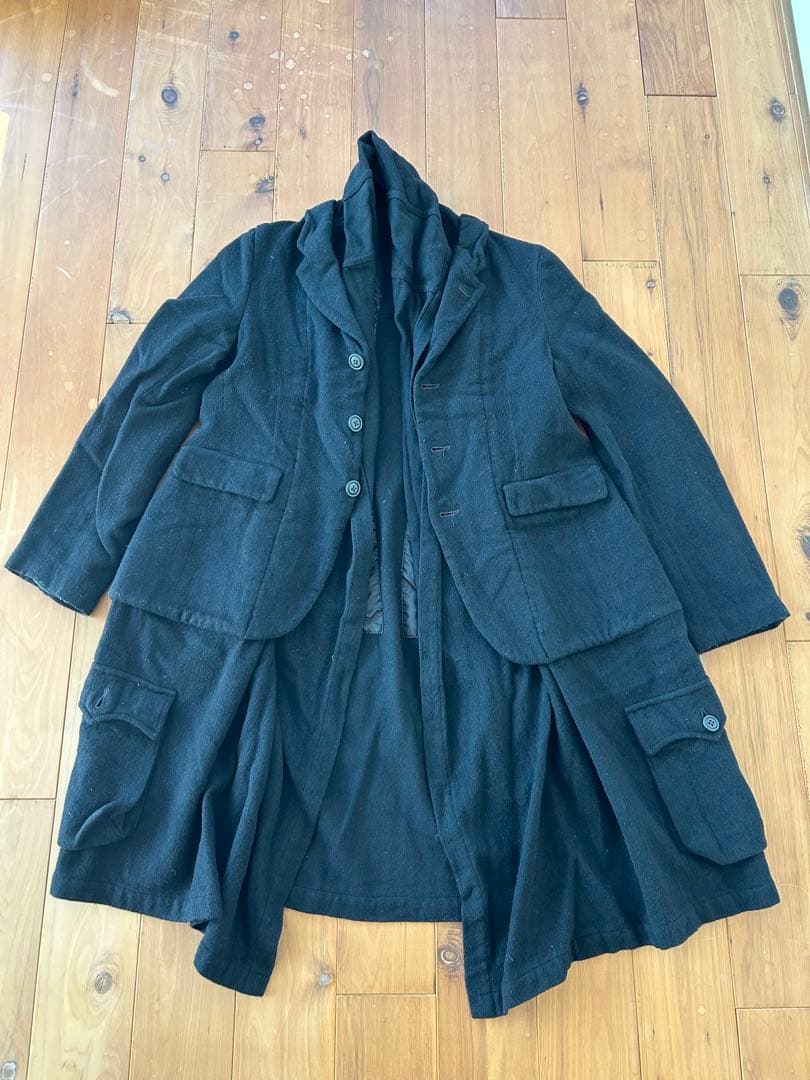 BLACK COMME des GARCONS ウール縮絨レイヤード風コート