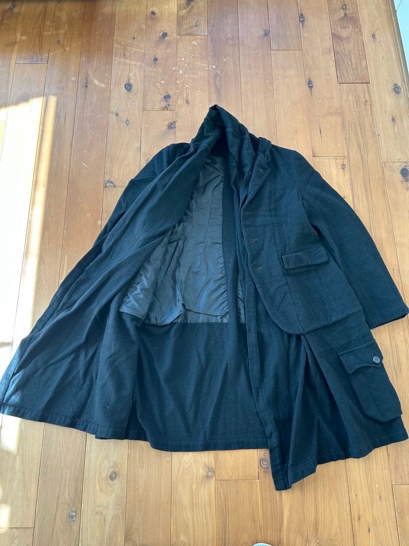 BLACK COMME des GARCONS ウール縮絨レイヤード風コート