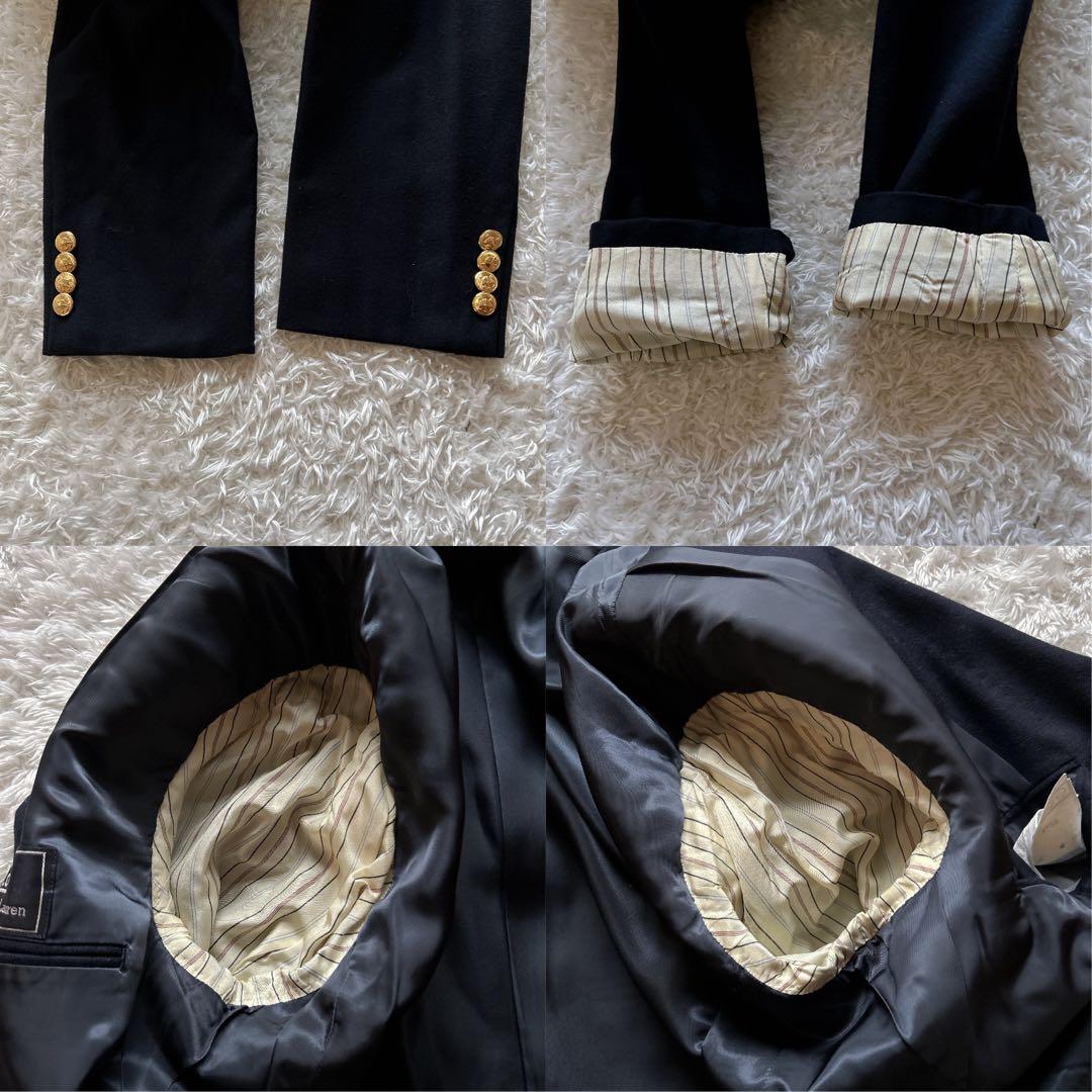 80s✨ポロラルフローレン　紺ブレ　ダブルテーラードジャケット　金ボタン