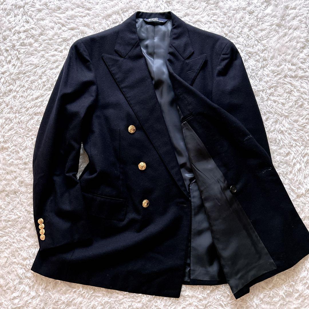 80s✨ポロラルフローレン　紺ブレ　ダブルテーラードジャケット　金ボタン