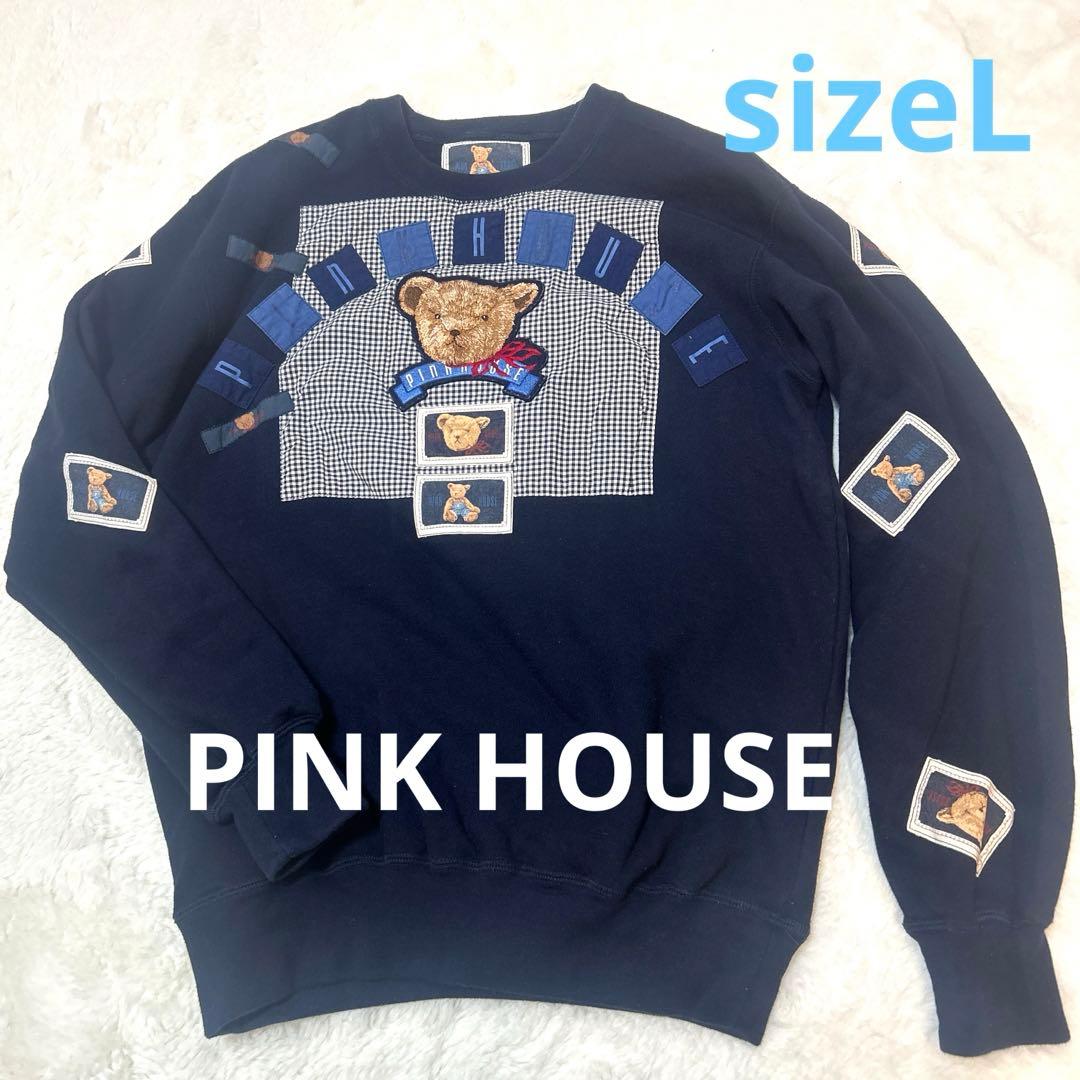 美品 PINK HOUSE くま刺繍 ワッペン トレーナー 90's sizeL