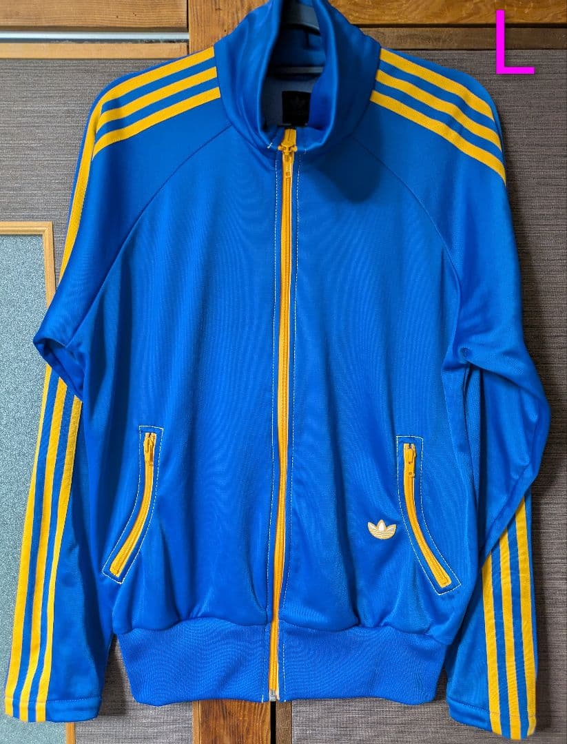 希少 adidas70s 復刻トラックジャケット青 /黄　万国旗　曲がりポケット