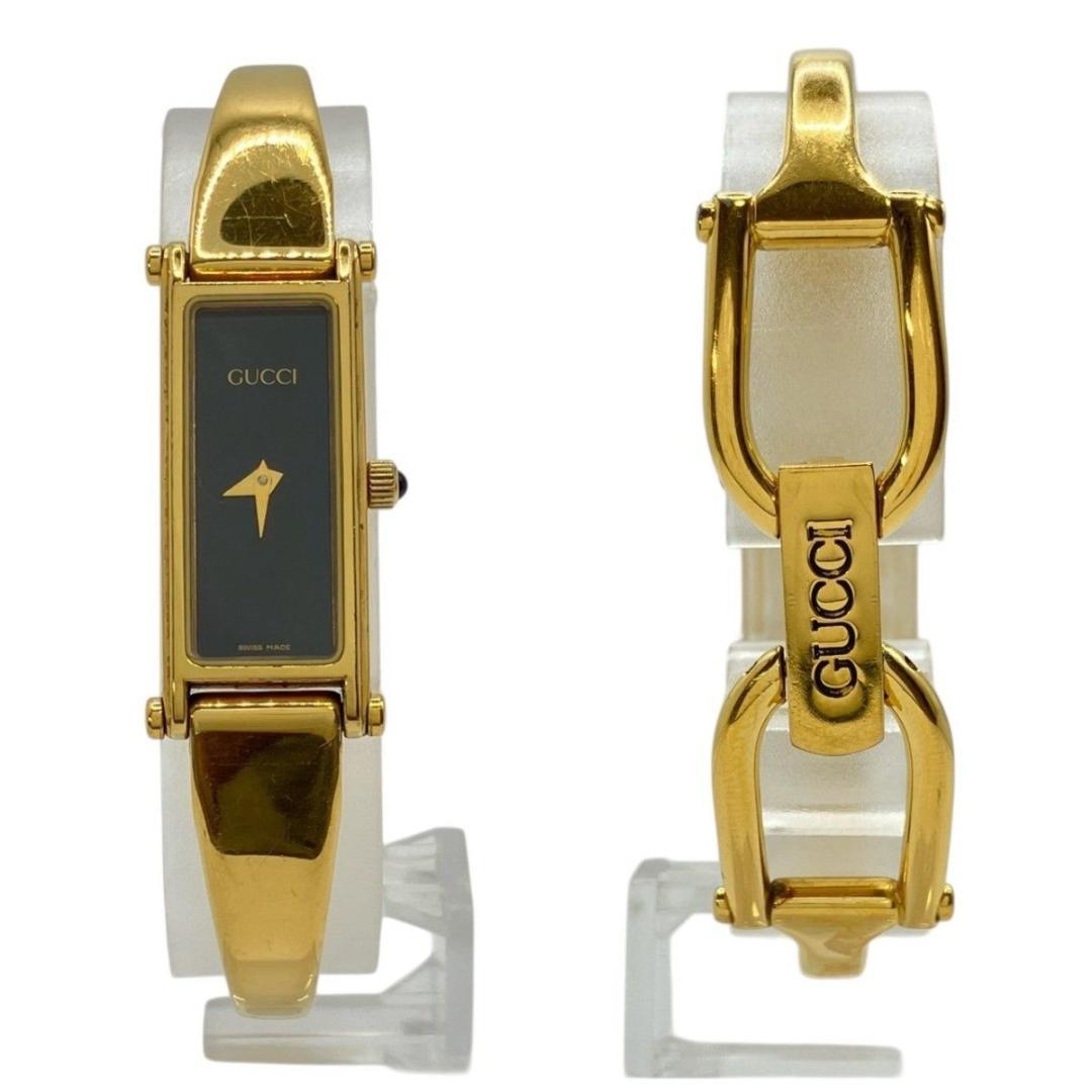 GUCCI腕時計 バングルウォッチ 1500 クォーツ 黒文字盤 ゴールド 稼働