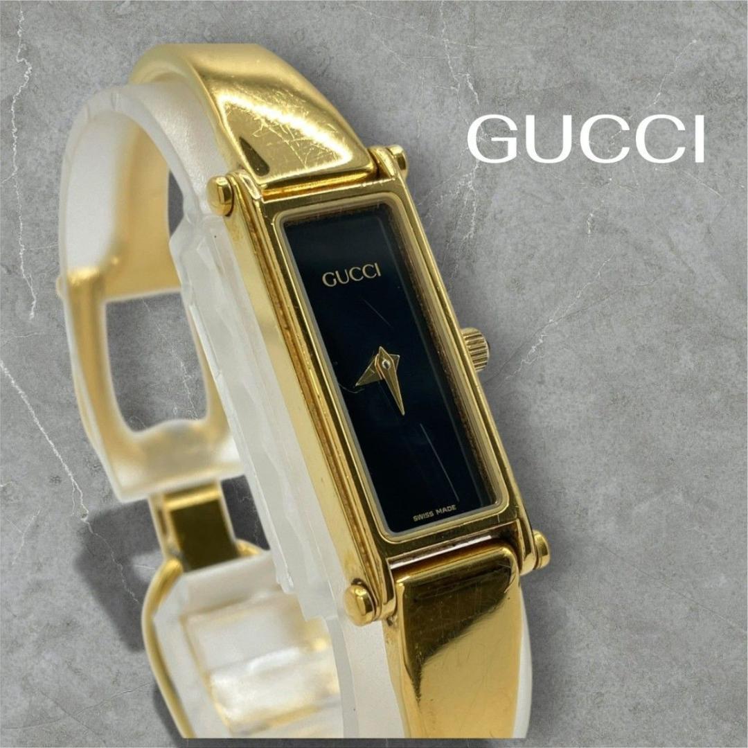 GUCCI腕時計 バングルウォッチ 1500 クォーツ 黒文字盤 ゴールド 稼働