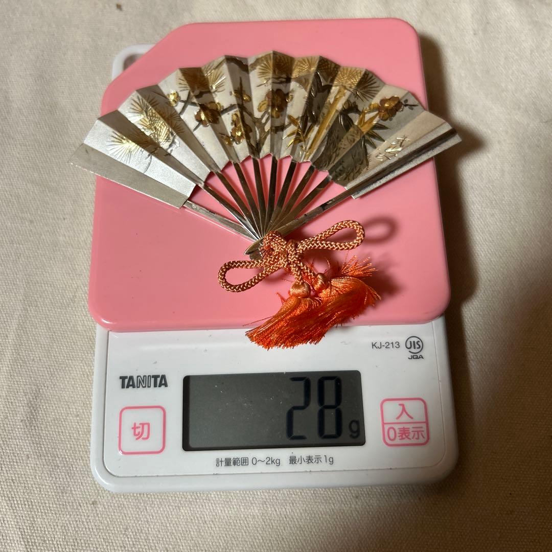 値下げ中　武比古作　純銀扇子　飾り扇　松竹梅　4.5号