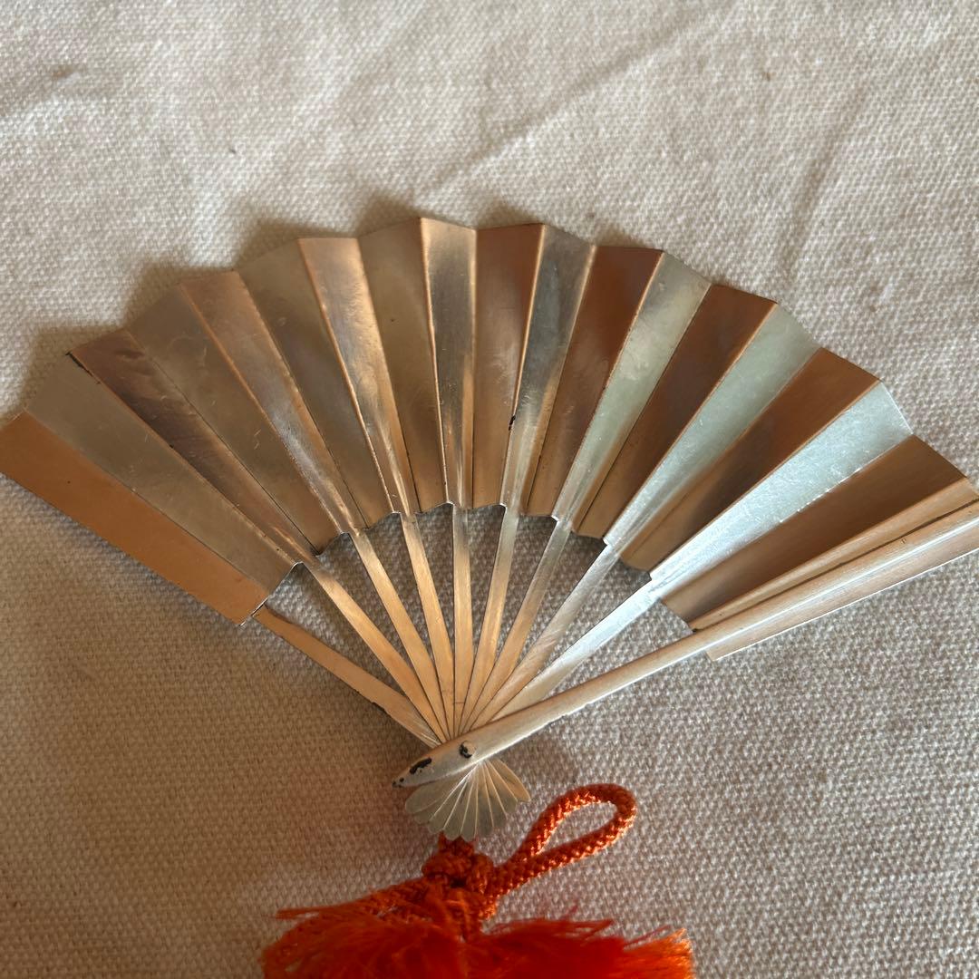 値下げ中　武比古作　純銀扇子　飾り扇　松竹梅　4.5号