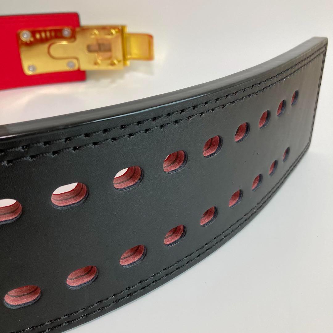 パワーベルト レバーアクション Mサイズ ワンタッチ可変式　黒×裏地赤×金