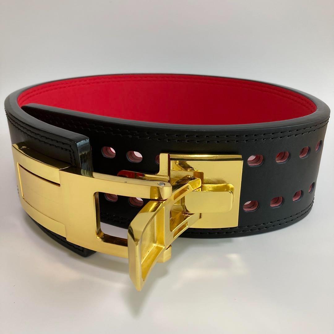 パワーベルト レバーアクション Mサイズ ワンタッチ可変式　黒×裏地赤×金