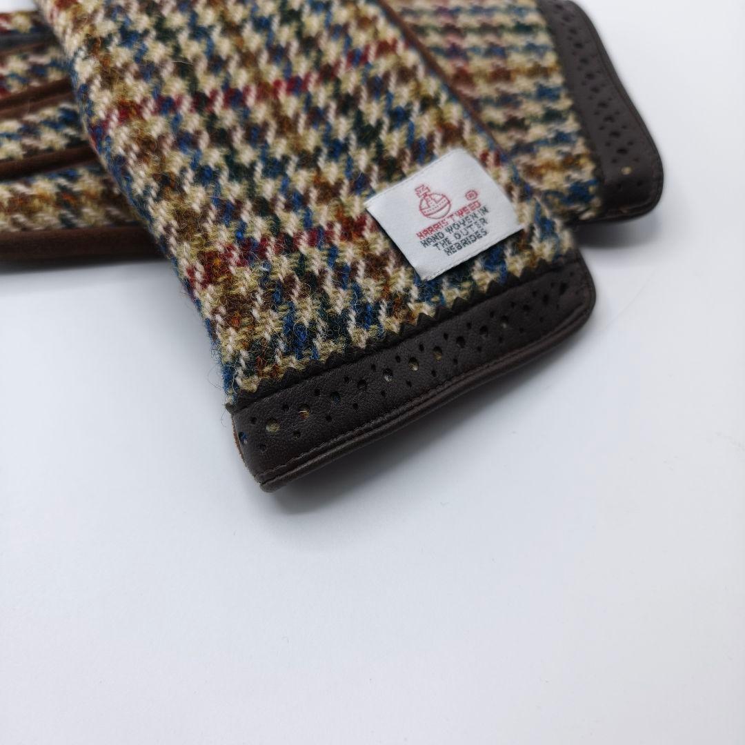 新品 クロダ ハリスツイード 本革手袋 ウール ブラウン 羊革 やぎ革 茶色