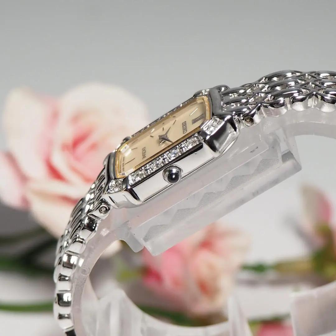 美品 エクセリーヌ セイコー スクエア ダイヤベゼル シェル 腕時計 H113