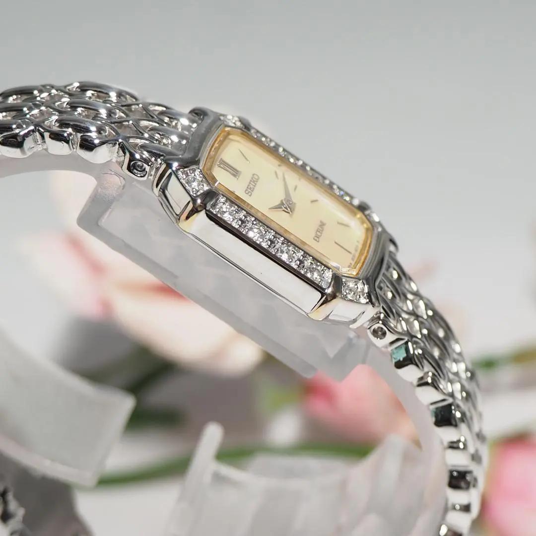 美品 エクセリーヌ セイコー スクエア ダイヤベゼル シェル 腕時計 H113