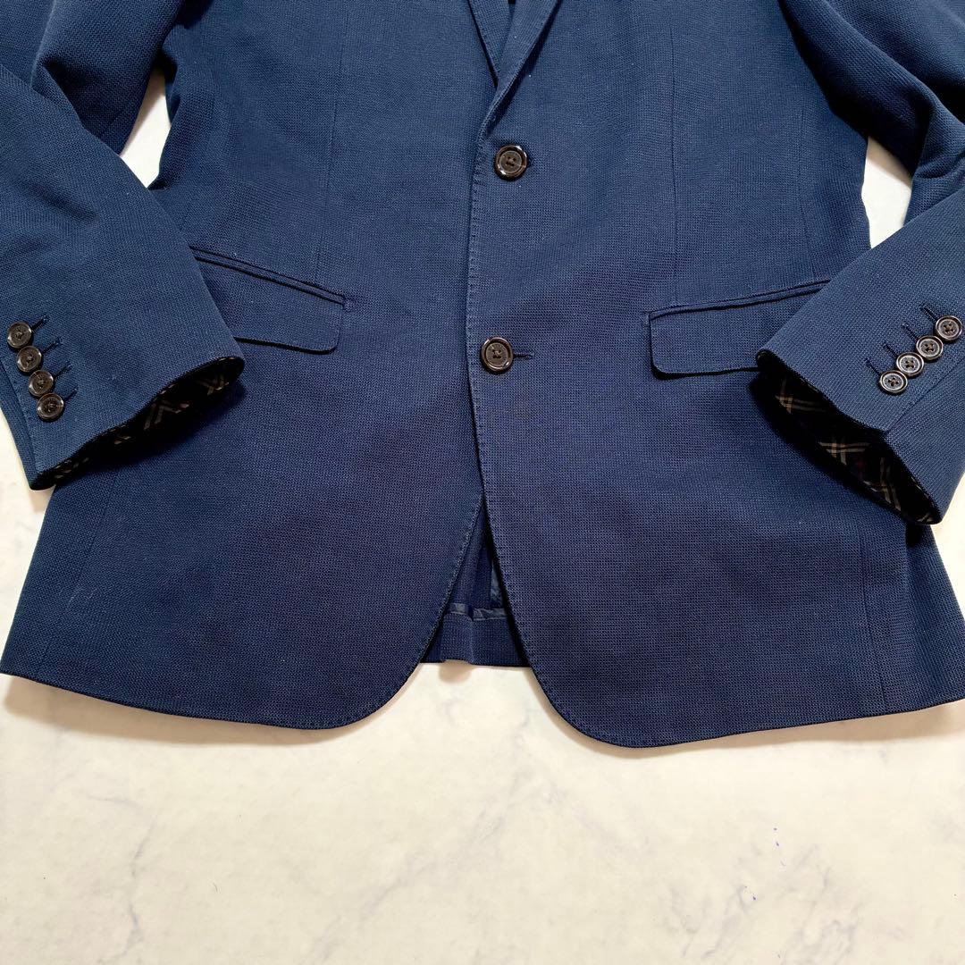 バーバリーブラックレーベル テーラードジャケット 鹿の子 ノバチェック 紺色 L