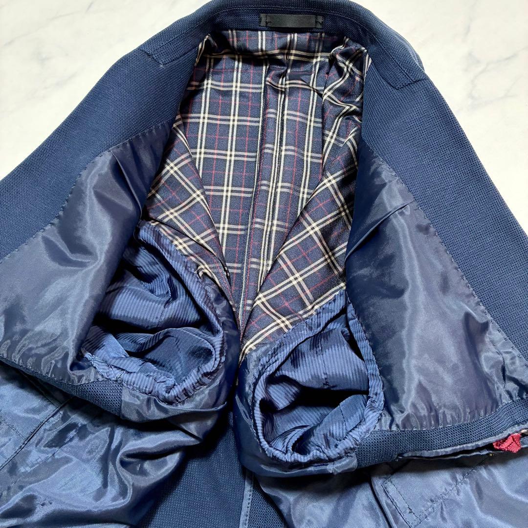 バーバリーブラックレーベル テーラードジャケット 鹿の子 ノバチェック 紺色 L
