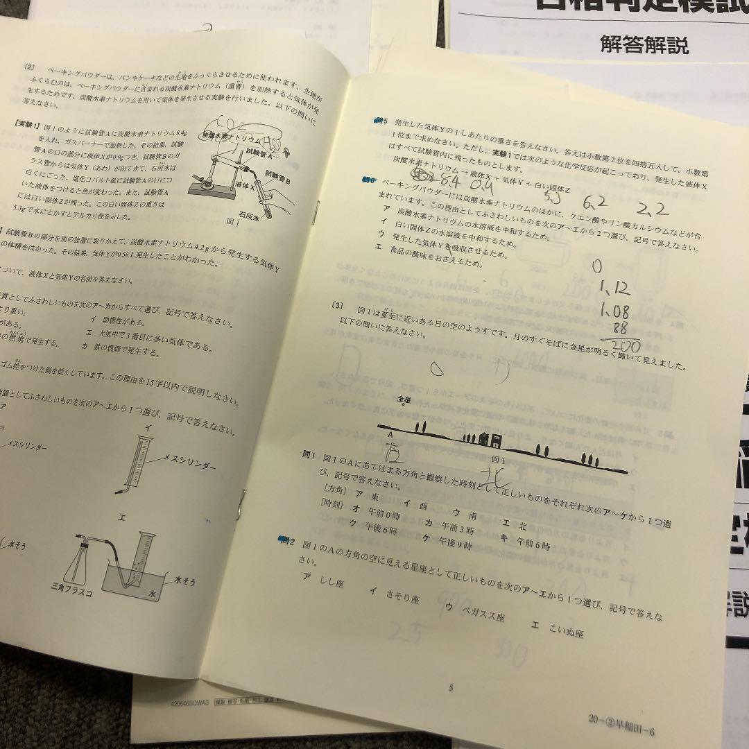 早稲田アカデミー　合格判定模試　早稲田3回/サピックスオープン早稲田①②　計5回
