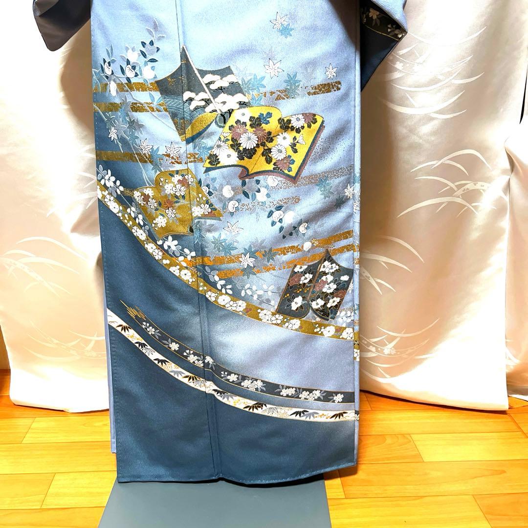 【胴抜き】洗える着物　訪問着　グレイッシュな水色