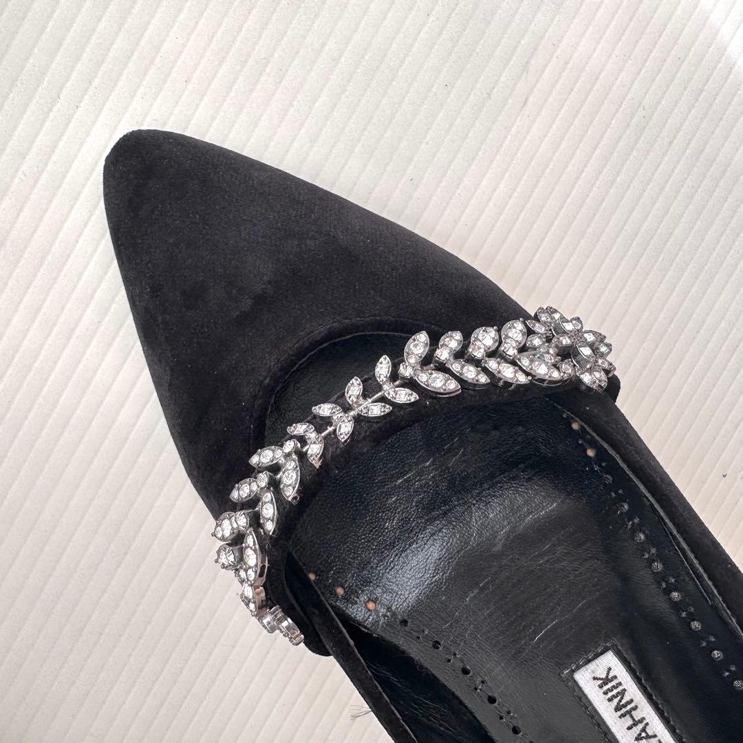 マノロブラニク　ビジュー装飾　フラットシューズ　パンプス　ミュール　極美品　36