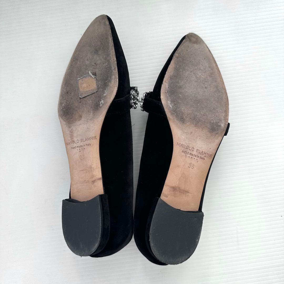 マノロブラニク　ビジュー装飾　フラットシューズ　パンプス　ミュール　極美品　36