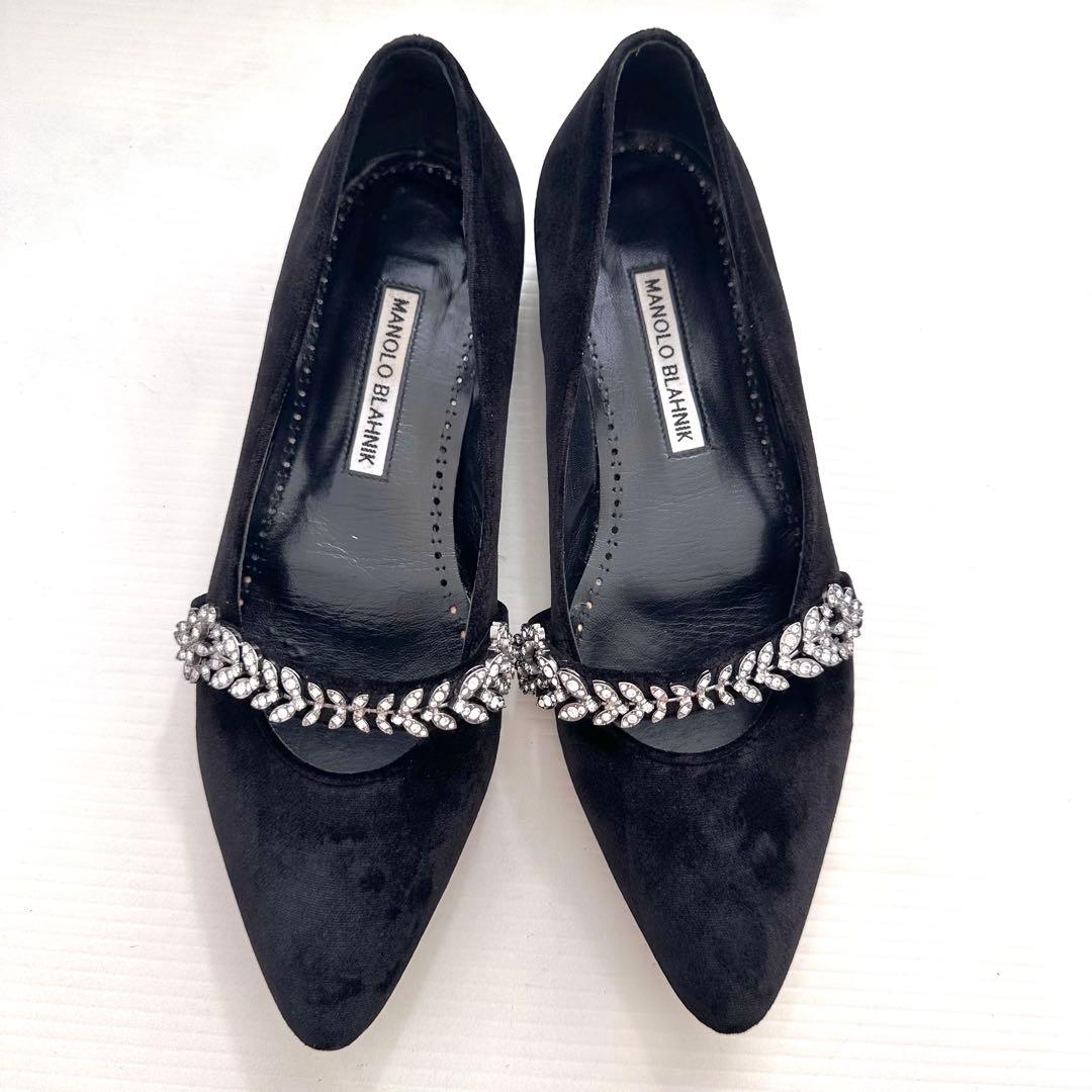 マノロブラニク　ビジュー装飾　フラットシューズ　パンプス　ミュール　極美品　36