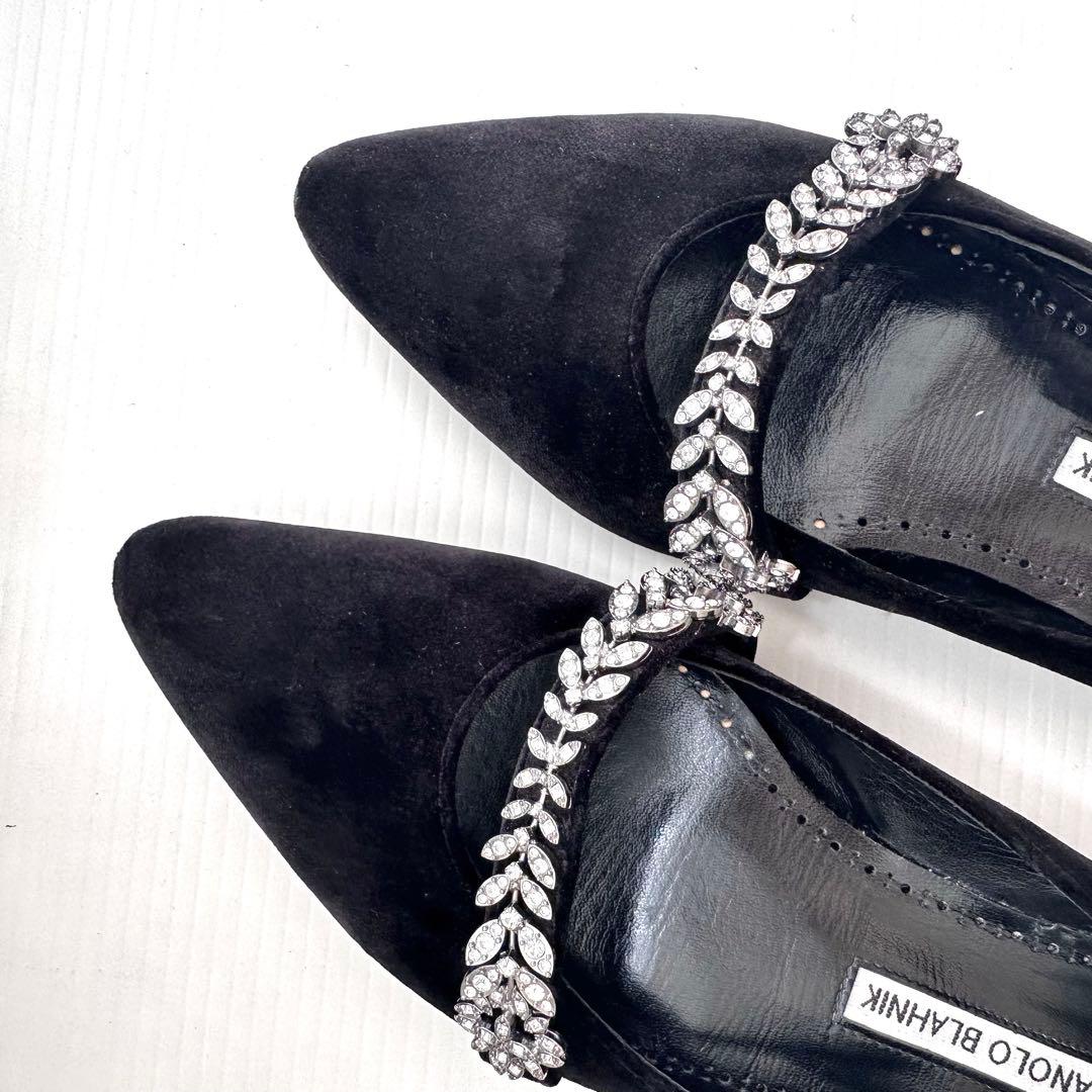 マノロブラニク　ビジュー装飾　フラットシューズ　パンプス　ミュール　極美品　36