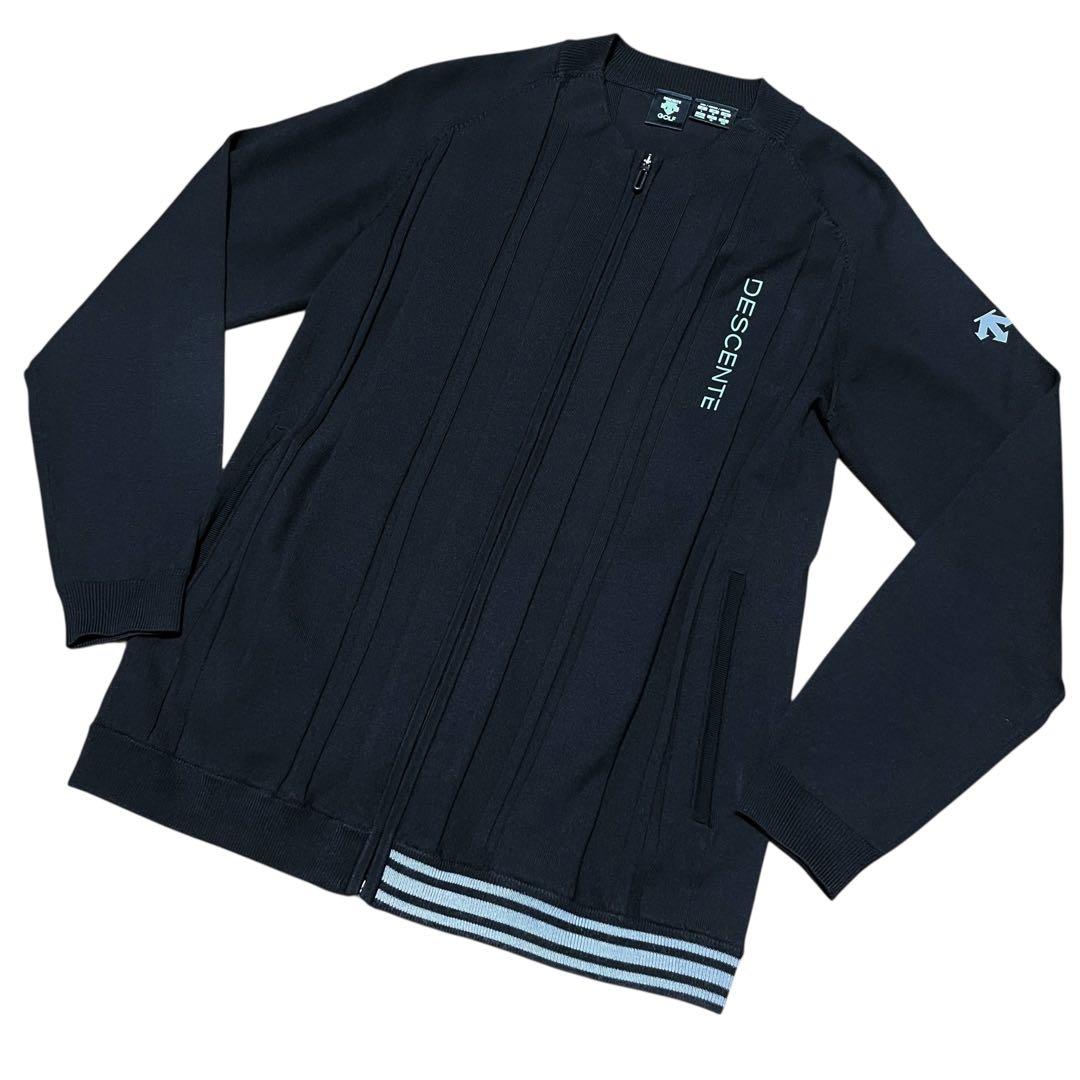 極美品　定価2.5万　DESCENTE GOLFフルジップジャカードセーターＬ黒