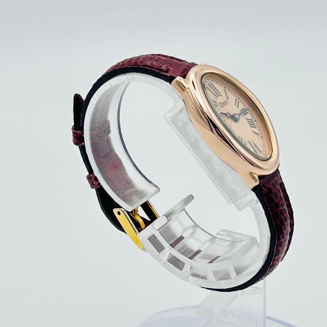 美品 希少 オブレイ ピンク文字盤 新品電池 ゴールド オーバル 腕時計