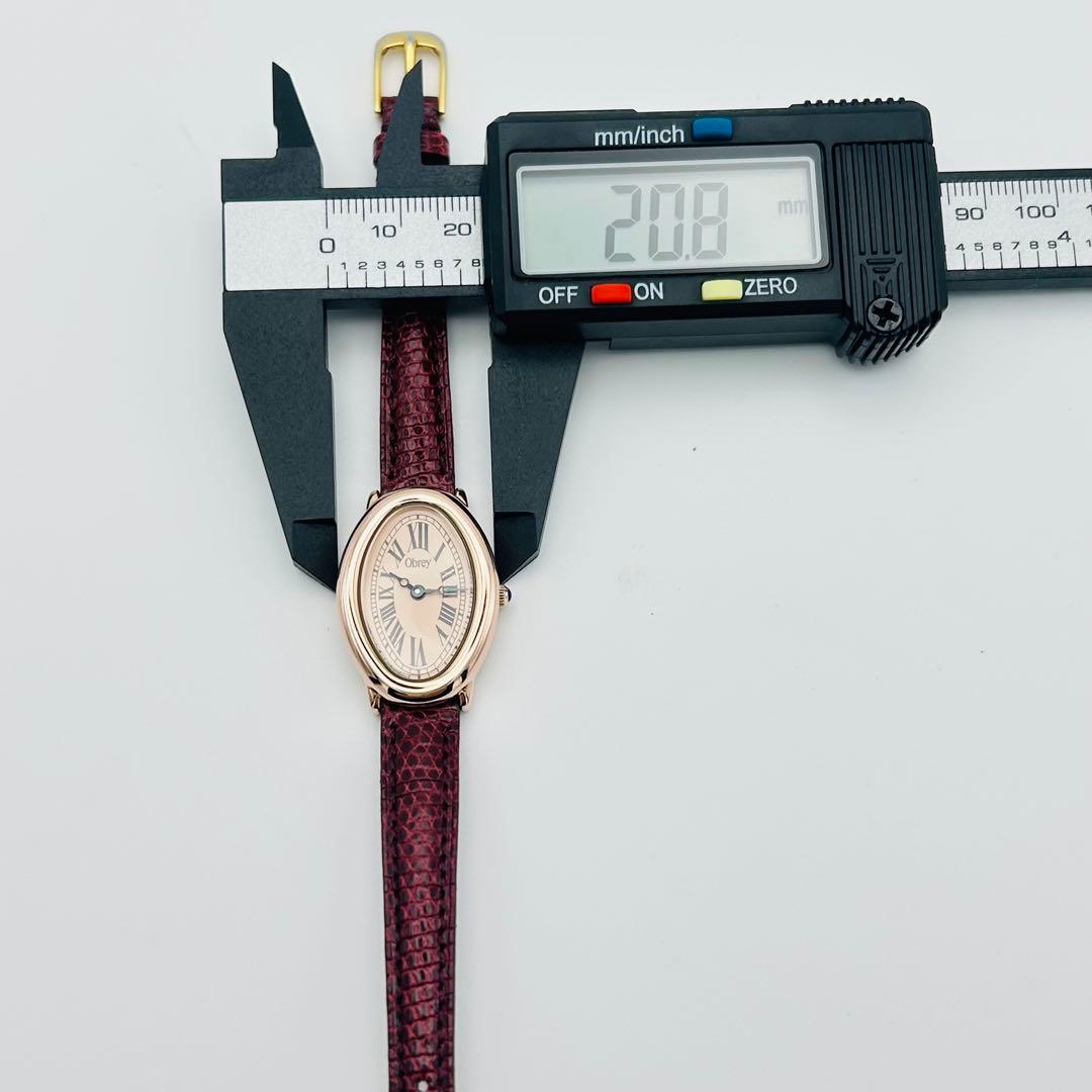 美品 希少 オブレイ ピンク文字盤 新品電池 ゴールド オーバル 腕時計