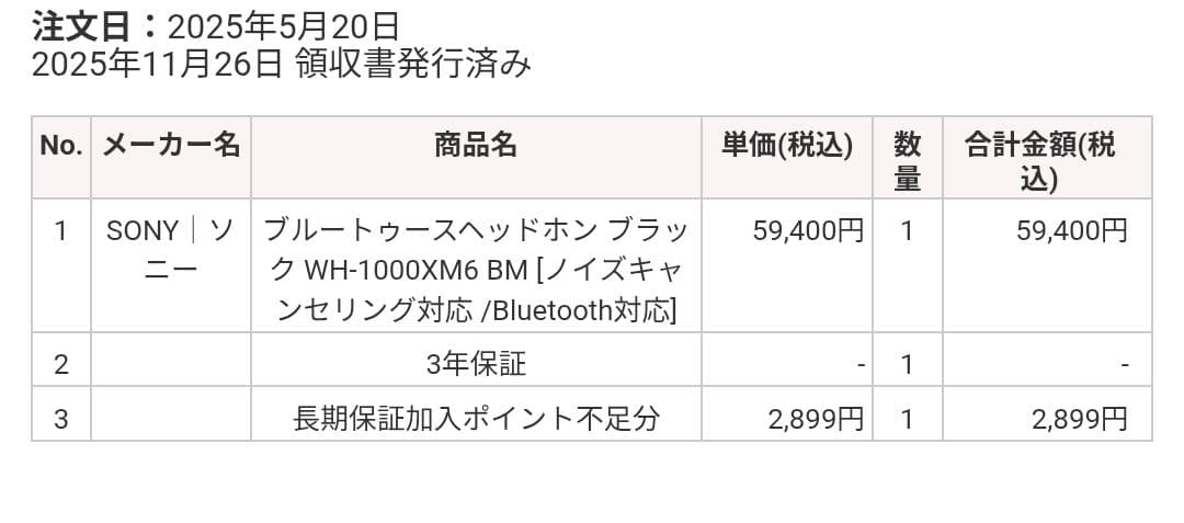 SONY WH-1000XM6 ブラック ３年保証