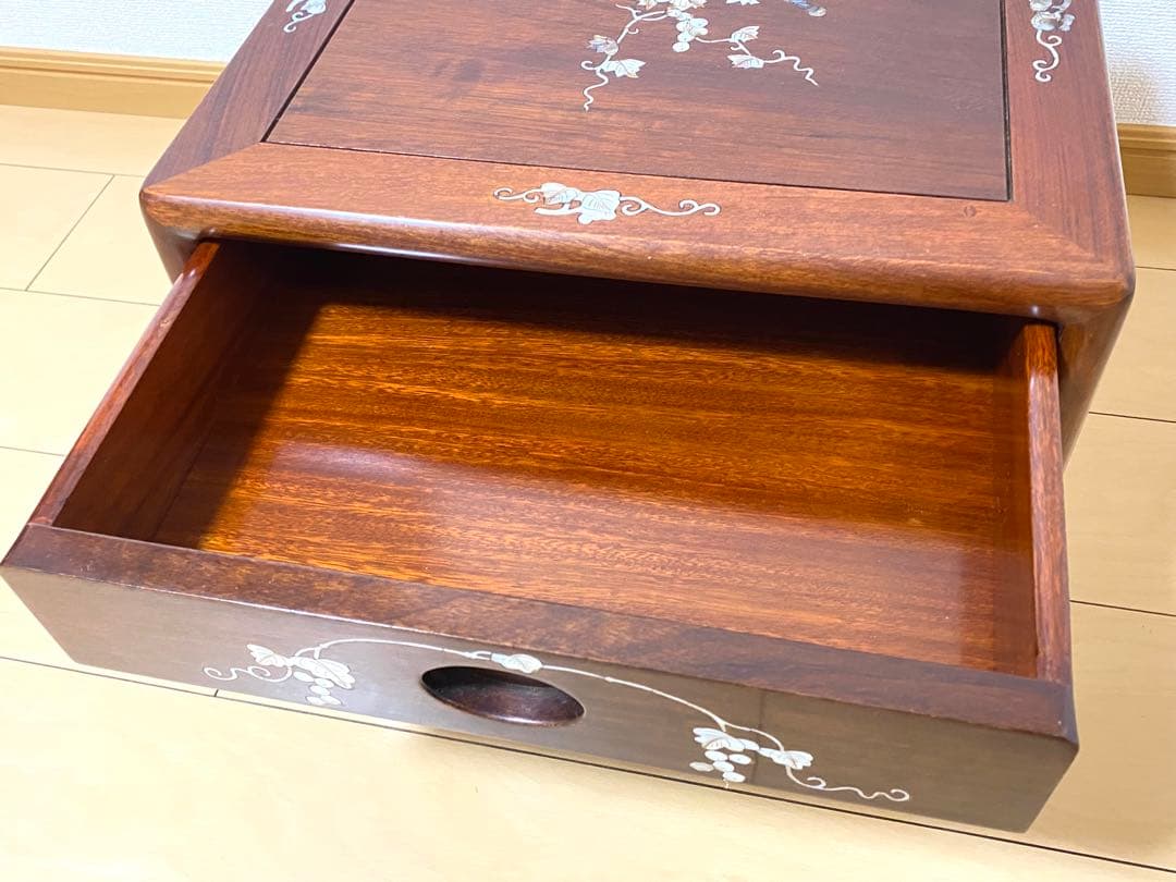 【希少品】天然木 唐木 本花梨 総無垢 螺鈿 卓上チェスト 薬箪笥 3段収納