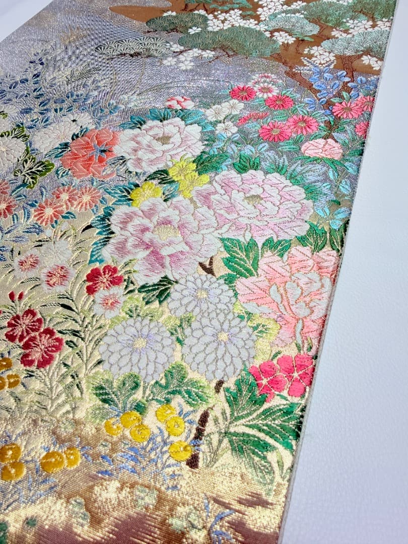 高級 袋帯 正絹 六通柄 西陣織 ゴールド 唐織 訪問着 色無地 フォーマル