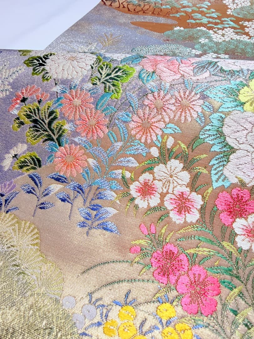 高級 袋帯 正絹 六通柄 西陣織 ゴールド 唐織 訪問着 色無地 フォーマル