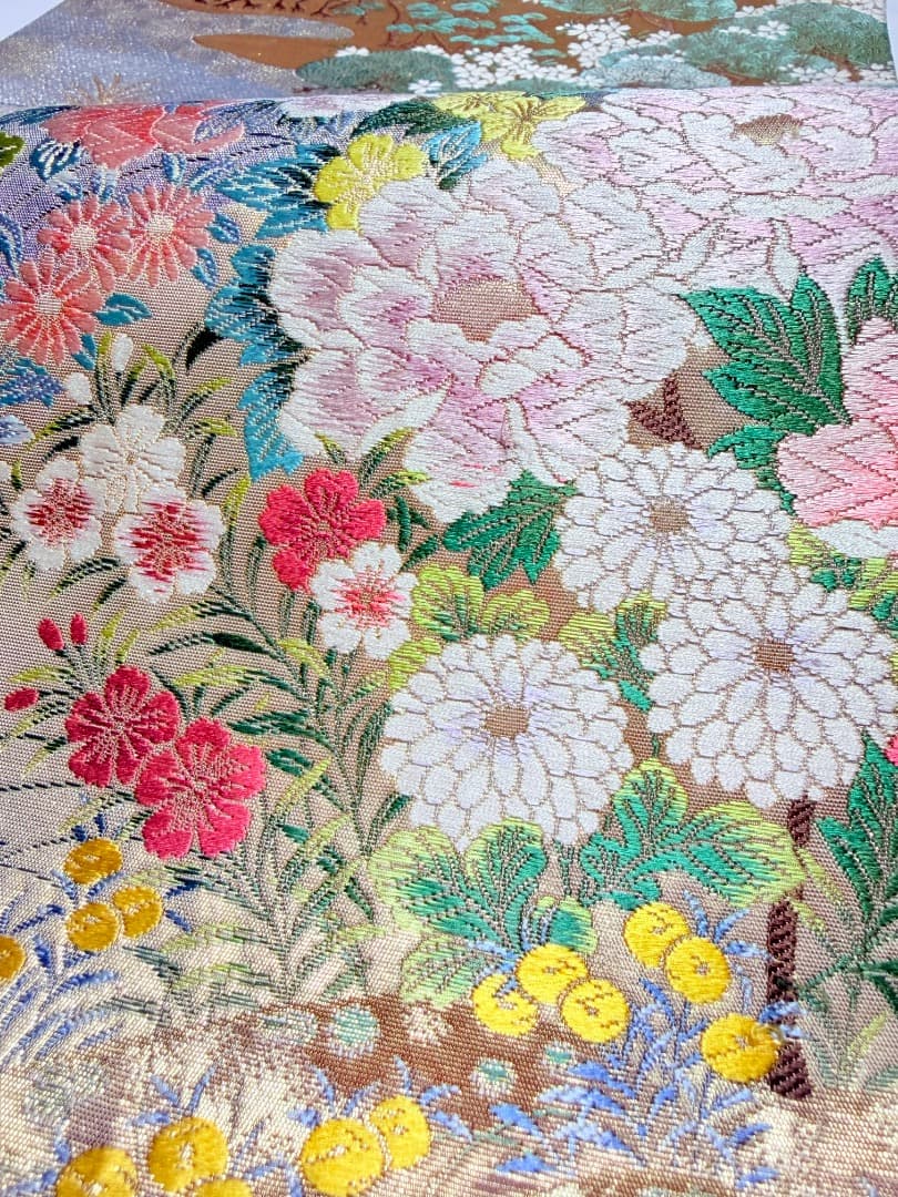 高級 袋帯 正絹 六通柄 西陣織 ゴールド 唐織 訪問着 色無地 フォーマル