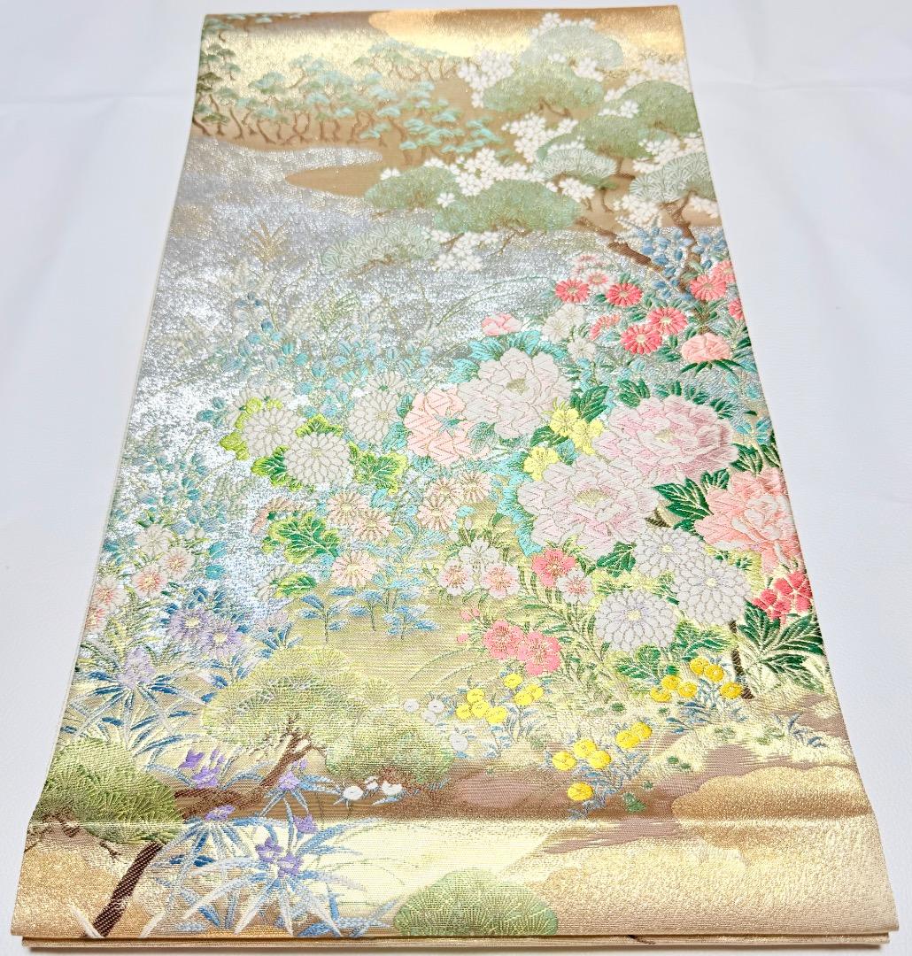 高級 袋帯 正絹 六通柄 西陣織 ゴールド 唐織 訪問着 色無地 フォーマル