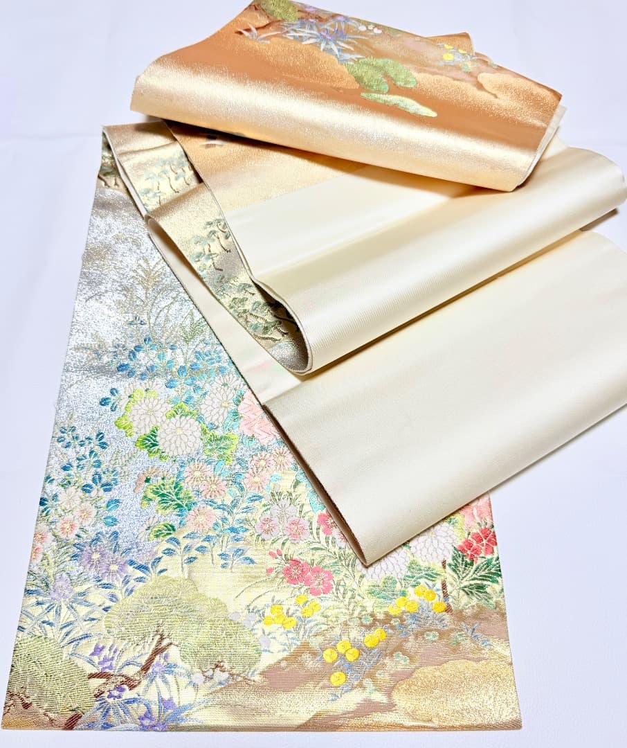 高級 袋帯 正絹 六通柄 西陣織 ゴールド 唐織 訪問着 色無地 フォーマル