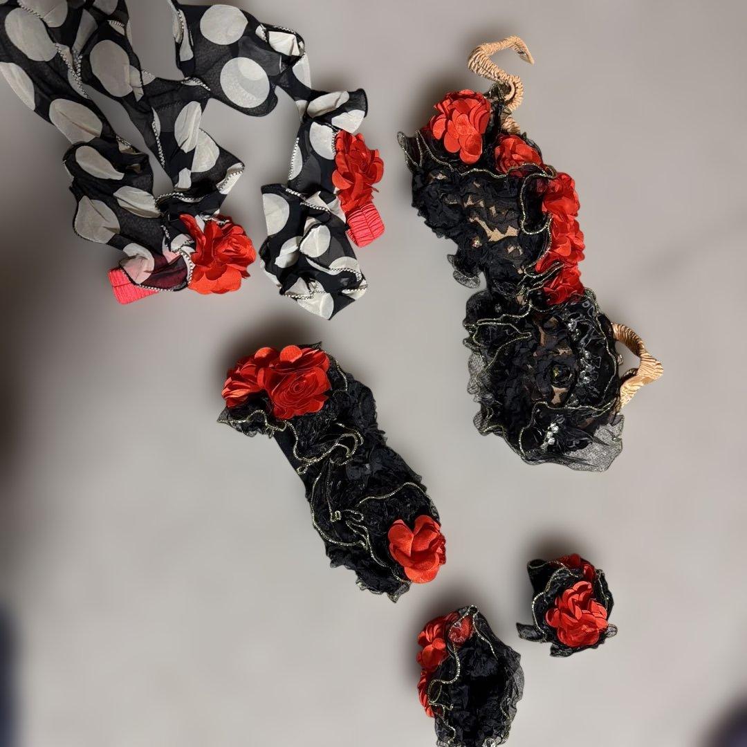 ベリーダンス セットアップ ピンク・黒・白